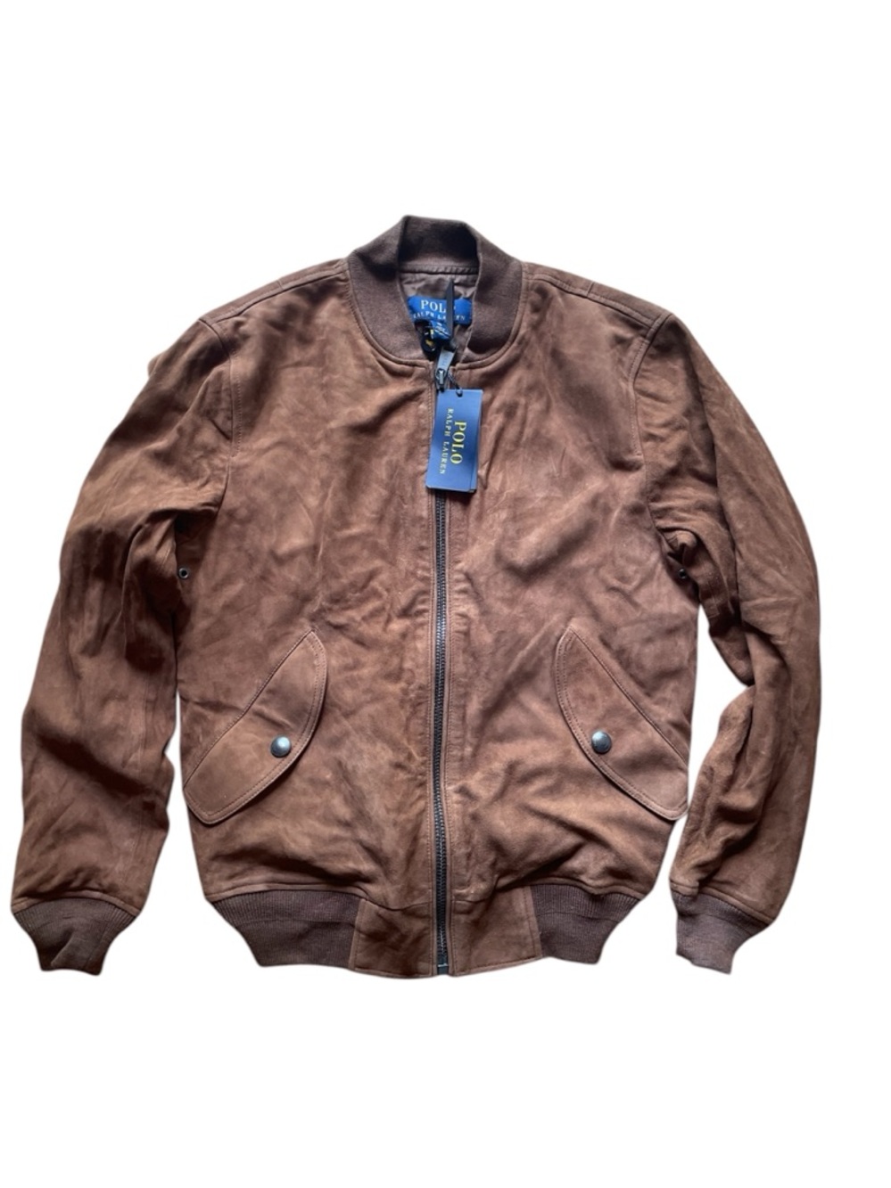 NWT Polo Ralph Lauren Gunners Suede Bomber Leather Jacket Brown Men's XS